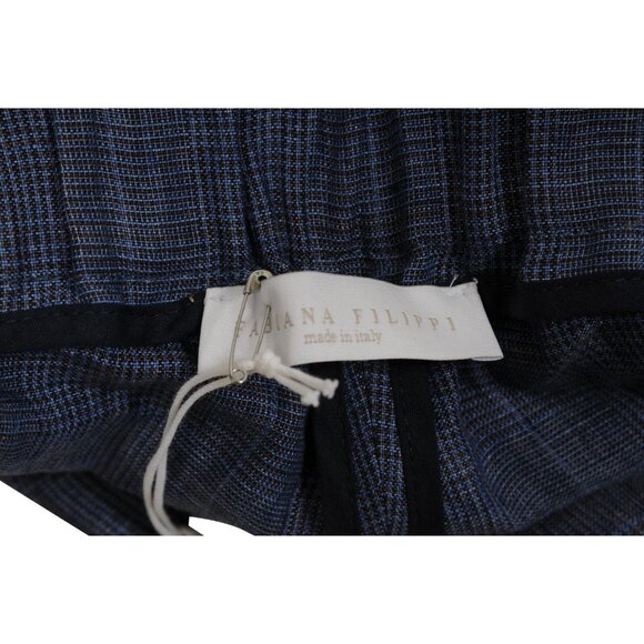 Fabiana Filippi Womens Plaid Pants Small IT 42 Blue Linen Drawstring Trousers - Picture 9 of 12